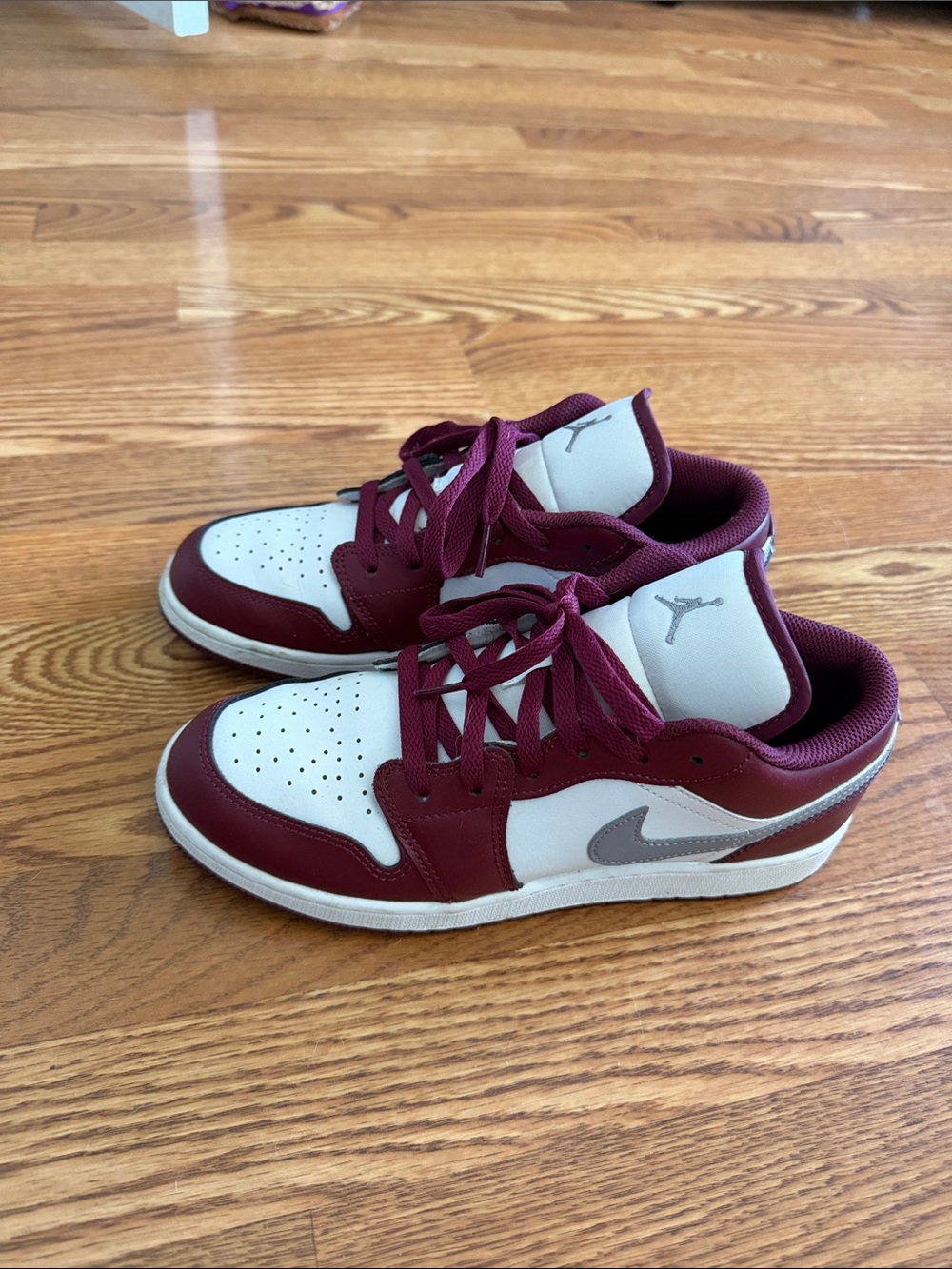 Jordan Low Top Sneakers - Maroon & White with Silver Swoosh